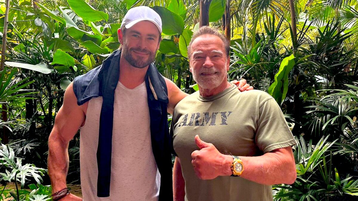 Arnold Schwarzenegger and Chris Hemsworth kneaded together in Brazil